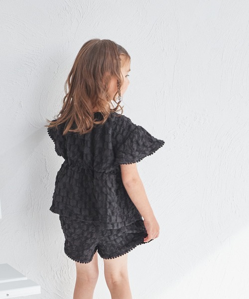 pairmanon（ペアマノン）の「シボ素材 ピコレース ショート丈 セットアップ（セットアップ・キッズ・アイボリー/ブラック/ラベンダー・130/110/120/140/90/150/100）」の4枚目の写真