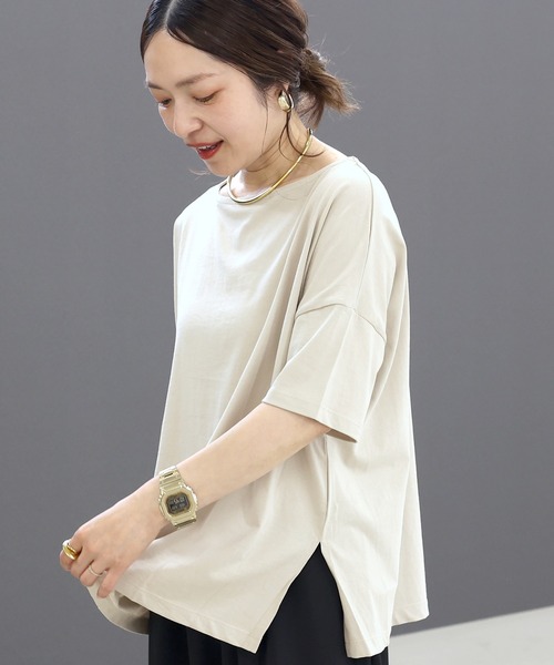 Aletta vita（アレッタビータ）の「オーガニックコットンボートネックワイドプルオーバー（Tシャツ/カットソー・レディース・オフホワイト/ブラック/グレイッシュベージュ/ダークブラウン・FREE）」の8枚目の写真