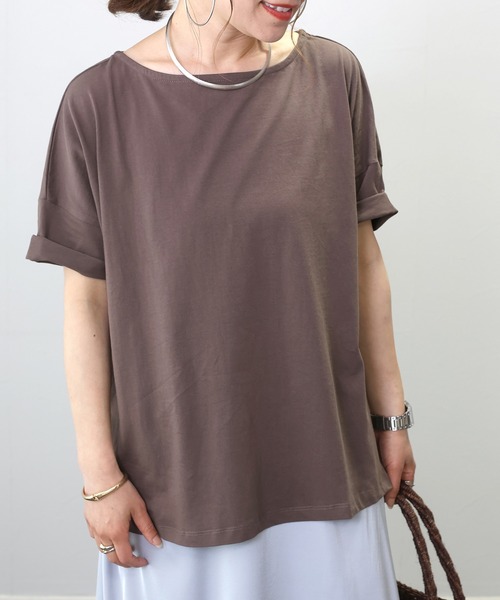 Aletta vita（アレッタビータ）の「オーガニックコットンボートネックワイドプルオーバー（Tシャツ/カットソー・レディース・オフホワイト/ブラック/グレイッシュベージュ/ダークブラウン・FREE）」の5枚目の写真
