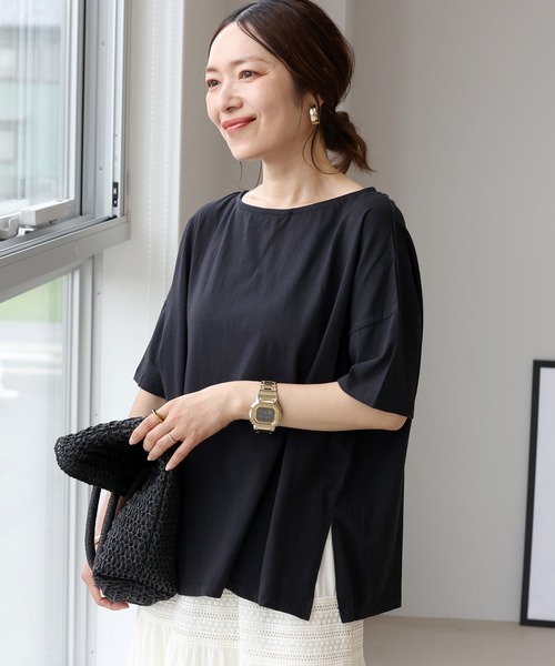 Aletta vita（アレッタビータ）の「オーガニックコットンボートネックワイドプルオーバー（Tシャツ/カットソー・レディース・オフホワイト/ブラック/グレイッシュベージュ/ダークブラウン・FREE）」の13枚目の写真