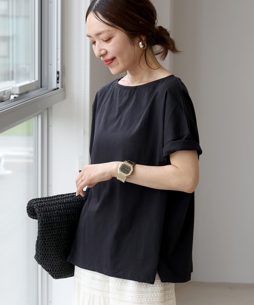 Aletta vita（アレッタビータ）の「オーガニックコットンボートネックワイドプルオーバー（Tシャツ/カットソー・レディース・オフホワイト/ブラック/グレイッシュベージュ/ダークブラウン・FREE）」の14枚目の写真