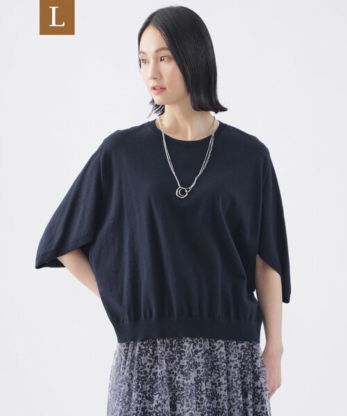 TRANS WORK(トランスワーク)の「【L】【ウォッシャブル】コットンギマクルーネックニット(ニット/セーター・レディース・ブルー系その他4/イエロー/ネイビー・44)」の2枚目の写真