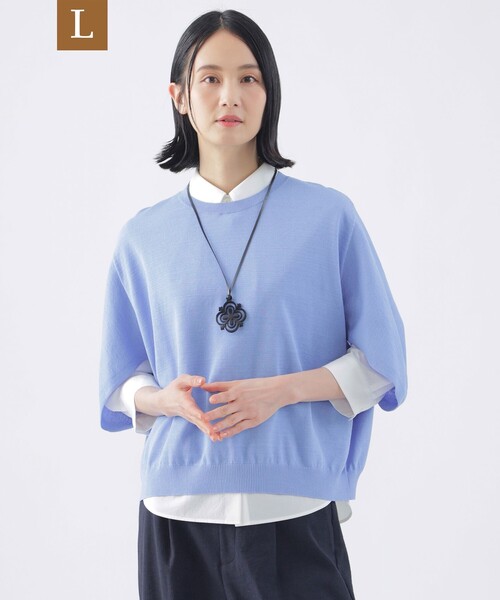 TRANS WORK(トランスワーク)の「【L】【ウォッシャブル】コットンギマクルーネックニット(ニット/セーター・レディース・ブルー系その他4/イエロー/ネイビー・44)」の1枚目の写真