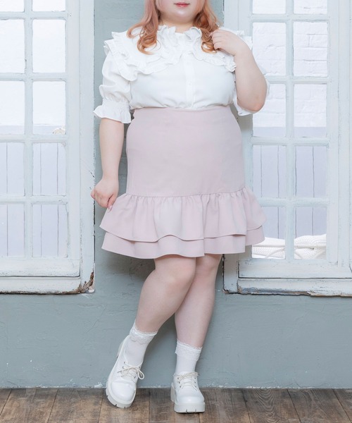 DearMyLoveWhip(ディアマイラブホイップ)の「二段フリルスカート(スカート・レディース・ブラック/ブルー/アイボリー/ベビーピンク・5L/6L/4L)」の4枚目の写真