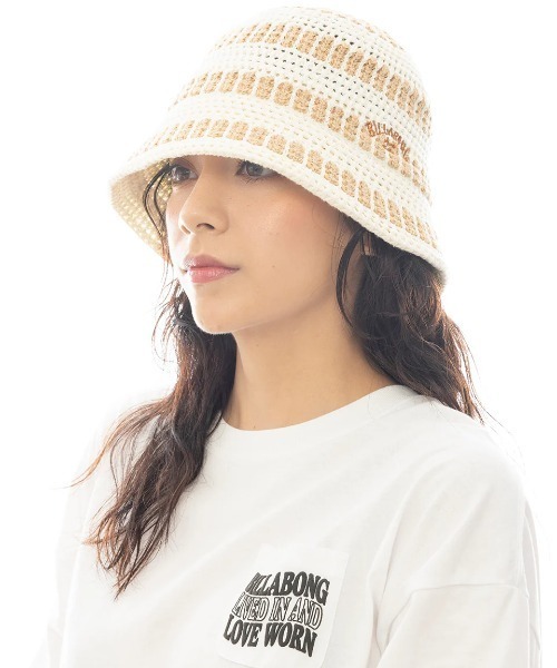 BILLABONG(ビラボン)の「BILLABONG レディース CROCHE HAT STRIPE ハット 【2025年春夏モデル】/ビラボンコットンクロシェハット(ハット・レディース・アイボリー/ブラック/グリーン系その他・FREE)」の2枚目の写真