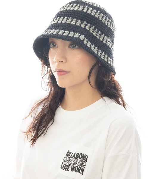 BILLABONG(ビラボン)の「BILLABONG レディース CROCHE HAT STRIPE ハット 【2025年春夏モデル】/ビラボンコットンクロシェハット(ハット・レディース・アイボリー/ブラック/グリーン系その他・FREE)」の3枚目の写真