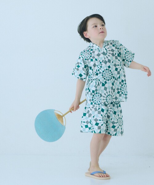 green label relaxing（グリーンレーベルリラクシング）の「甚平 カレイドスコープ/ キッズ（浴衣・キッズ・ケリーグリーン/ライラック/ブラウン・S/M/L）」の4枚目の写真