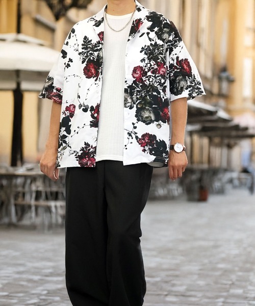 Burner（バーナー）の「【GROOVY STORE】オーバーサイズ 総柄開襟シャツ（シャツ/ブラウス・メンズ・ブラック/ブラック系その他/ホワイト/ホワイト系その他・M/L）」の2枚目の写真