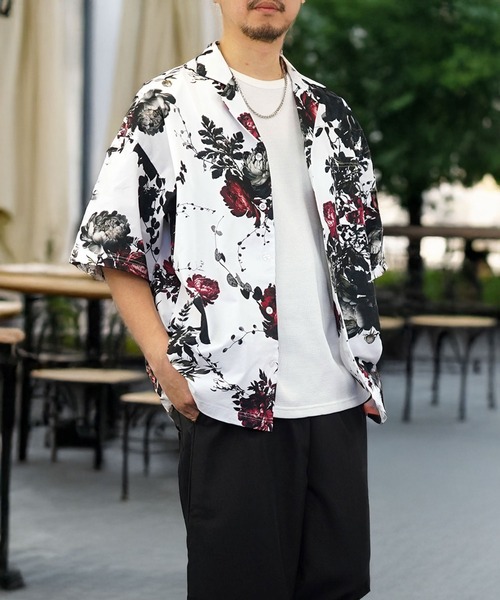 #ꓸENDRECHERIꓸ×ZOZO シャツ セール】【GROOVY STORE】オーバーサイズ 総柄開襟シャツ