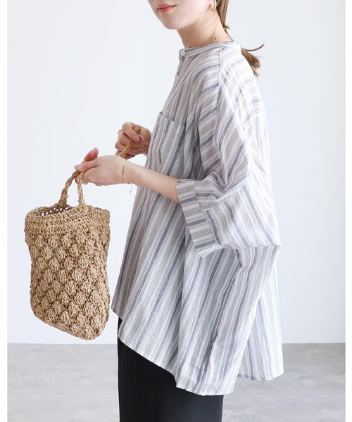 reca(レカ)の「【ZOZOTOWN限定】バンドカラードルマンシャツ(シャツ/ブラウス・レディース・オフホワイト/ストライプ/チャコール/アイボリー/グレー/オレンジ系その他/ピンク/サックスブルー/グリーン/イエロー/ピンク系2・FREE)」の11枚目の写真