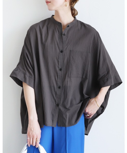 reca(レカ)の「【ZOZOTOWN限定】バンドカラードルマンシャツ(シャツ/ブラウス・レディース・オフホワイト/ストライプ/チャコール/アイボリー/グレー/オレンジ系その他/ピンク/サックスブルー/グリーン/イエロー/ピンク系2・FREE)」の5枚目の写真