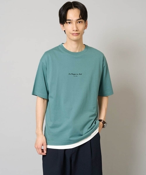 a.v.v(アーヴェヴェ)の「【接触冷感】ミニロゴプリントセミワイドシルエットカットソー(Tシャツ/カットソー・メンズ・ホワイト/チャコールグレー/グリーン・44/48/50/46)」の3枚目の写真