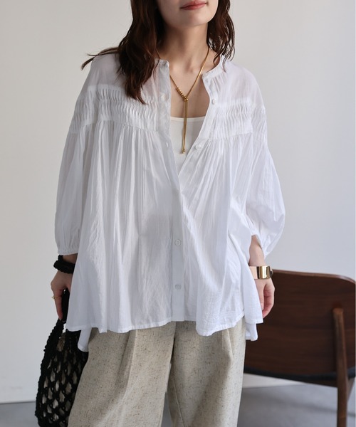 セール】【インド綿】ピンタックフレアブラウス / インド