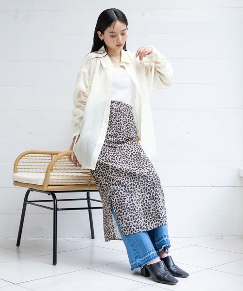 RAGEBLUE（レイジブルー）の「サイドスリット/シアーレオパードスカート（スカート・レディース・ベージュ・FREE）」の18枚目の写真