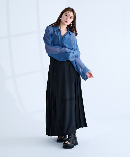 Ellno de Mavie(エルノデメヴィ)の「サイドプリーツフレアスカート/ハトメベルト付き(スカート・レディース・ブラック/グレー・FREE)」の16枚目の写真