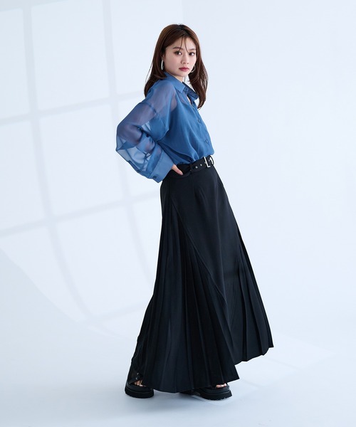 ボタンベルトプリーツスカート | 小柄・低身長女性向け