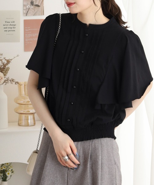 atONE（アットワン）の「ピンタックフレア袖ブラウス風カットソー（Tシャツ/カットソー・レディース・グレイッシュベージュ/ブラック/オフホワイト/チャコールグレー・LL～3L/M-L/4L～5L）」の21枚目の写真