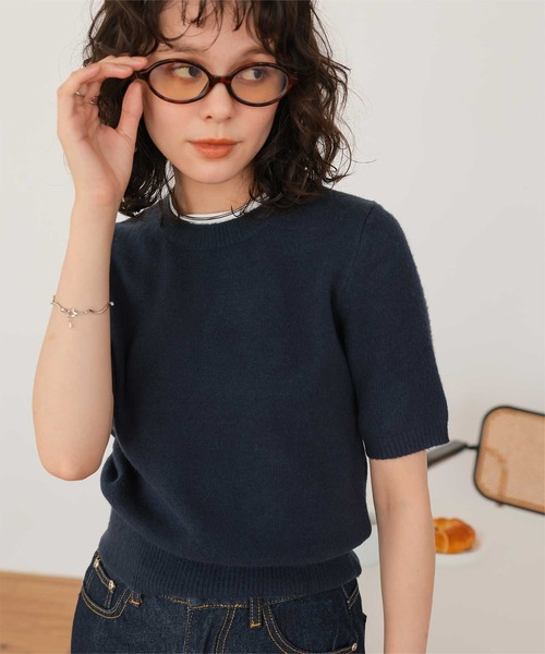titivate（ティティベイト）の「レイヤードデザインふわっとタッチハーフスリーブニット（ニット/セーター・レディース・グレー/ブラック/レッド/キャメル/ネイビー・L/M）」の3枚目の写真