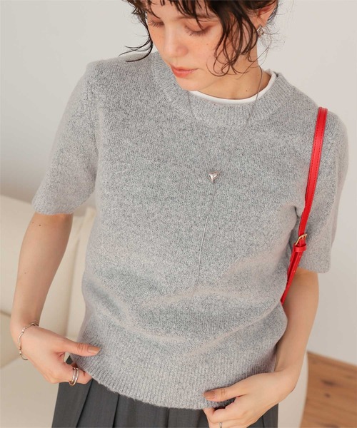 titivate（ティティベイト）の「レイヤードデザインふわっとタッチハーフスリーブニット（ニット/セーター・レディース・グレー/ブラック/レッド/キャメル/ネイビー・L/M）」の15枚目の写真