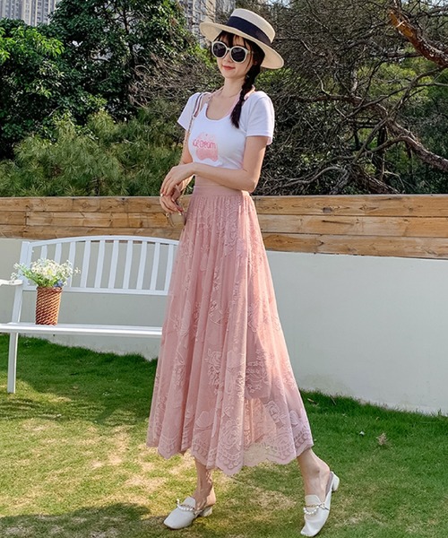 セール】クラシカル美人♪刺繍レースフレアスカート（スカート）｜2ly2