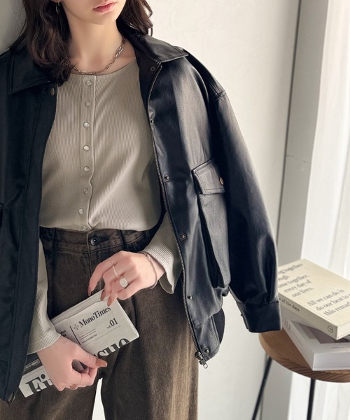 classicalelf(クラシカルエルフ)の「大人の余裕を纏う。前後2wayドットボタンリブ素材カーディガン(長袖)(Tシャツ/カットソー・レディース・ブラック/ライトグレー/チャコール/アイボリー/ブルー・LARGE/X-LARGE/SMALL/MEDIUM)」の14枚目の写真