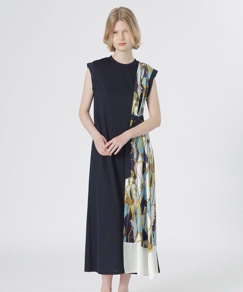 LOVELESS（ラブレス）の「スカーフサイドブロッキングワンピース（ワンピース・レディース・ネイビー/ベージュ系その他/ブラック・36/34）」の3枚目の写真