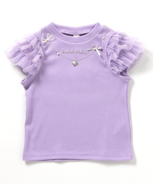 apres les cours（アプレレクール）の「【接触冷感/ジュニア対応】ネックレス風チュールスリーブTシャツ（Tシャツ/カットソー・キッズ・アイボリー/ピンク/ラベンダー・80/90/100/110/120/130/140）」の3枚目の写真