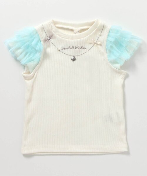 apres les cours（アプレレクール）の「【接触冷感/ジュニア対応】ネックレス風チュールスリーブTシャツ（Tシャツ/カットソー・キッズ・アイボリー/ピンク/ラベンダー・80/90/100/110/120/130/140）」の2枚目の写真