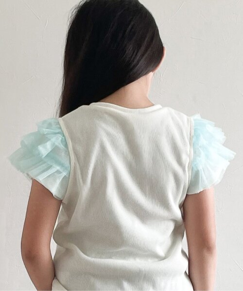 apres les cours（アプレレクール）の「【接触冷感/ジュニア対応】ネックレス風チュールスリーブTシャツ（Tシャツ/カットソー・キッズ・アイボリー/ピンク/ラベンダー・80/90/100/110/120/130/140）」の5枚目の写真