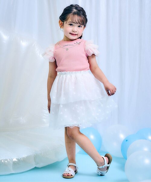 apres les cours（アプレレクール）の「【接触冷感/ジュニア対応】ネックレス風チュールスリーブTシャツ（Tシャツ/カットソー・キッズ・アイボリー/ピンク/ラベンダー・80/90/100/110/120/130/140）」の6枚目の写真