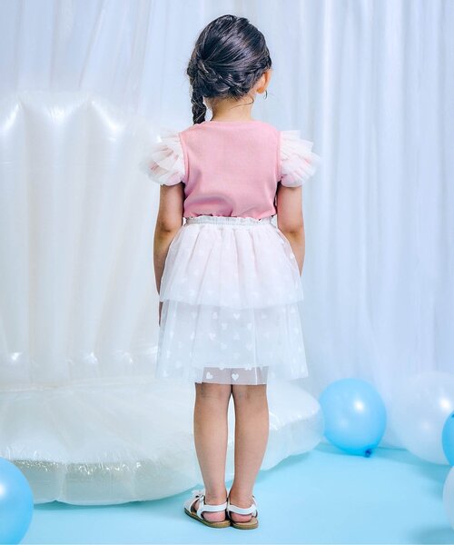 apres les cours（アプレレクール）の「【接触冷感/ジュニア対応】ネックレス風チュールスリーブTシャツ（Tシャツ/カットソー・キッズ・アイボリー/ピンク/ラベンダー・80/90/100/110/120/130/140）」の7枚目の写真