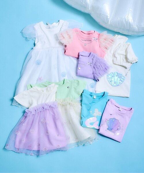 apres les cours（アプレレクール）の「【接触冷感/ジュニア対応】ネックレス風チュールスリーブTシャツ（Tシャツ/カットソー・キッズ・アイボリー/ピンク/ラベンダー・80/90/100/110/120/130/140）」の9枚目の写真