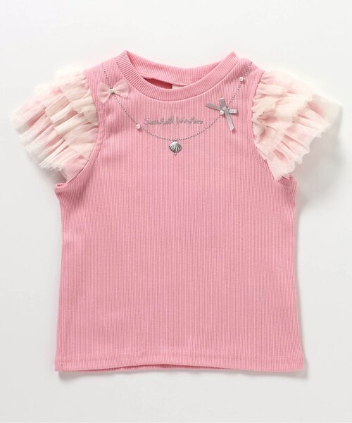 apres les cours（アプレレクール）の「【接触冷感/ジュニア対応】ネックレス風チュールスリーブTシャツ（Tシャツ/カットソー・キッズ・アイボリー/ピンク/ラベンダー・80/90/100/110/120/130/140）」の10枚目の写真