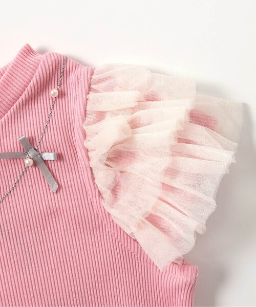 apres les cours（アプレレクール）の「【接触冷感/ジュニア対応】ネックレス風チュールスリーブTシャツ（Tシャツ/カットソー・キッズ・アイボリー/ピンク/ラベンダー・80/90/100/110/120/130/140）」の11枚目の写真