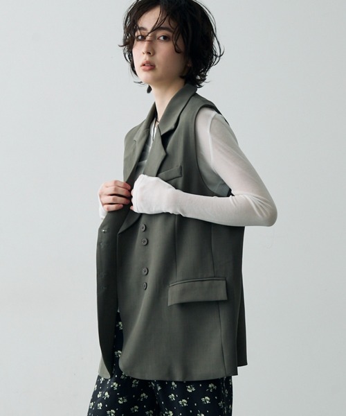 Trish（トリッシュ）の「テーラードアシメデザインジレ（テーラードジャケット・レディース・ベージュ/グレー・FREE）」の7枚目の写真