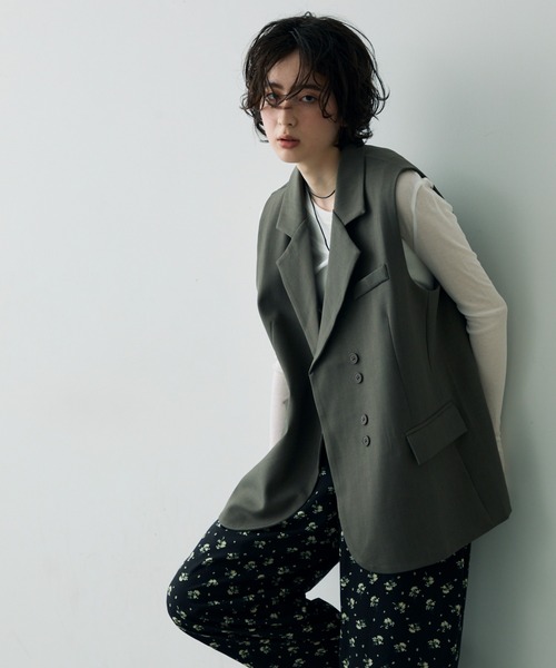 Trish（トリッシュ）の「テーラードアシメデザインジレ（テーラードジャケット・レディース・ベージュ/グレー・FREE）」の16枚目の写真