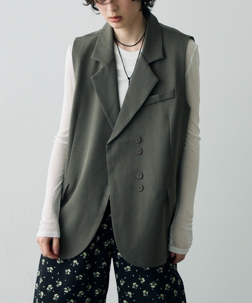 Trish（トリッシュ）の「テーラードアシメデザインジレ（テーラードジャケット・レディース・ベージュ/グレー・FREE）」の4枚目の写真