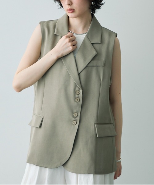 Trish（トリッシュ）の「テーラードアシメデザインジレ（テーラードジャケット・レディース・ベージュ/グレー・FREE）」の18枚目の写真