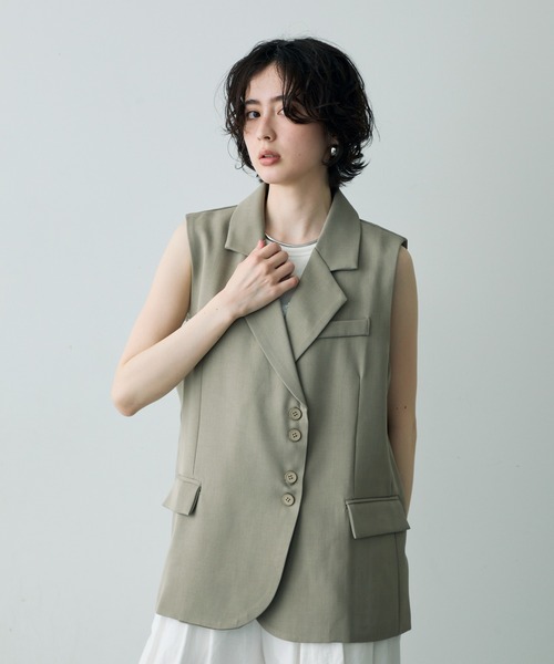 Trish（トリッシュ）の「テーラードアシメデザインジレ（テーラードジャケット・レディース・ベージュ/グレー・FREE）」の19枚目の写真