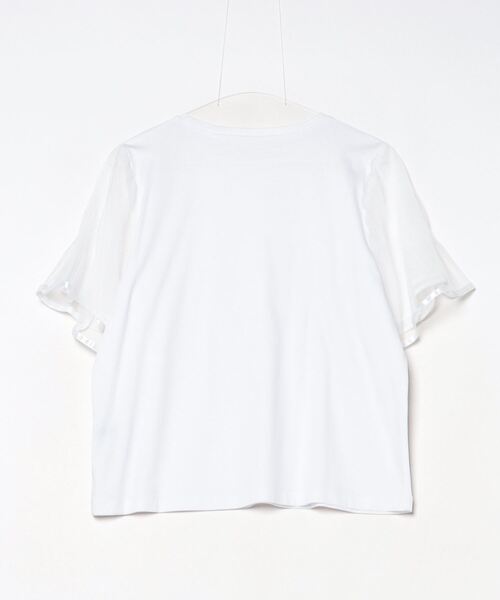 tシャツ EGLANTINE 袖チュールレイヤード半袖カットソー レディース セール】EGLANTINE 袖チュールレイヤード半袖カットソー（T