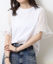 EGLANTINE 袖チュールレイヤード半袖カットソー