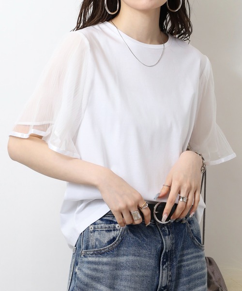 EGLANTINE(エグランティーヌ)の「EGLANTINE 袖チュールレイヤード半袖カットソー(Tシャツ/カットソー・レディース・ブラック/オフホワイト/グレイッシュベージュ・40)」の17枚目の写真