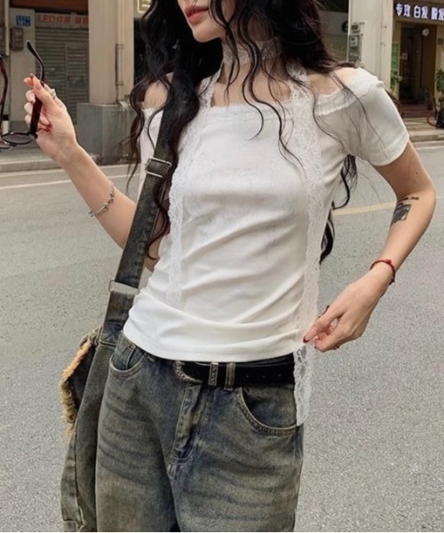 LADY LIKE(レディライク)の「レースストール付きサイドギャザーTシャツ(Tシャツ/カットソー・レディース・ホワイト/グレー・M)」の18枚目の写真