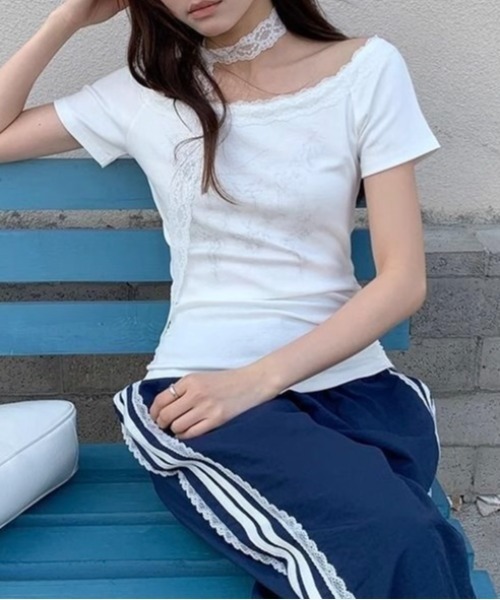 LADY LIKE(レディライク)の「レースストール付きサイドギャザーTシャツ(Tシャツ/カットソー・レディース・ホワイト/グレー・M)」の22枚目の写真