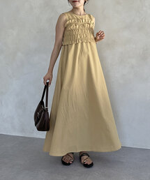 Thevon | シャーリングビスチェ×ノースリワンピース(ワンピース)