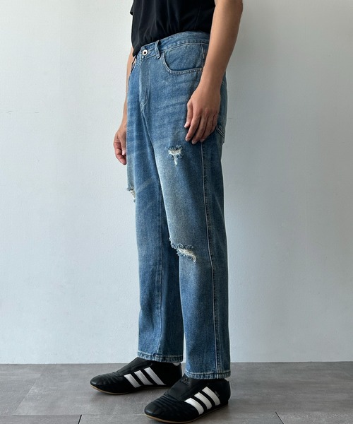 LOWO(ロワ)の「綿混クラッシュ加工デニムパンツ(デニムパンツ・メンズ・ブルー・30inch/29inch/28inch)」の2枚目の写真