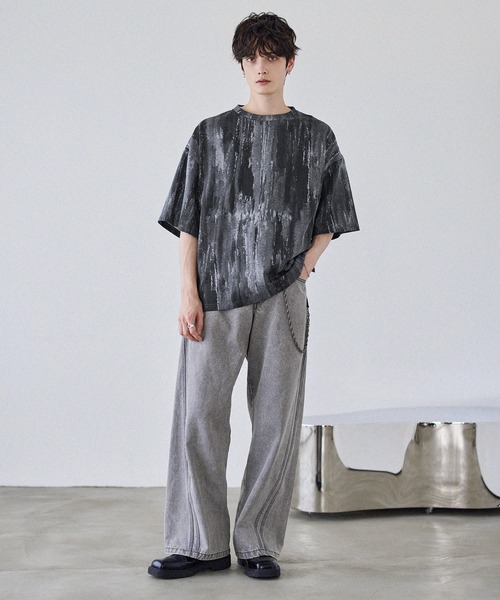 セール】ビンテージ加工グラフィックTシャツ グラデーション/総