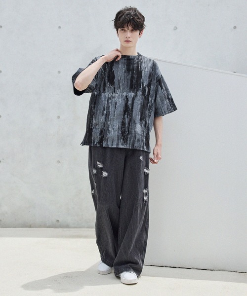 セール】ビンテージ加工グラフィックTシャツ グラデーション/総柄（T