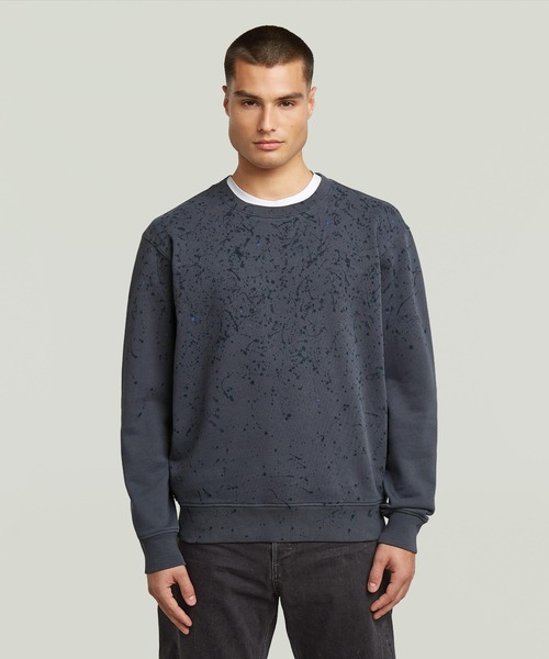 G-STAR(ジースター)の「PAINT SPLATTER RELAXED SWEATER/ヴィンテージライクオーバーサイズリラックスペンキ加工スウェット(スウェット・メンズ・ダークブルー・X-SMALL/SMALL/MEDIUM/LARGE/X-LARGE)」の1枚目の写真