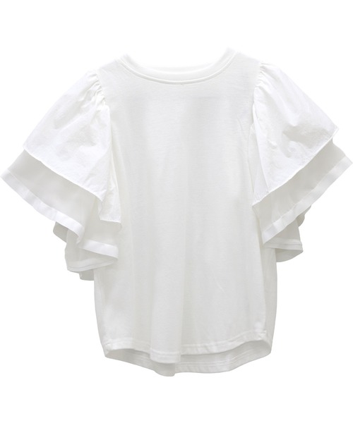 Aletta vita(アレッタビータ)の「T/C天竺xナイロン袖フリルプルオーバー(Tシャツ/カットソー・レディース・オフホワイト/ブラック・M)」の6枚目の写真